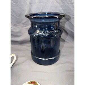 Vintage LE Smith Glass Cream Milk Can Canister Storage Cookie Jar Blue No Lid‎